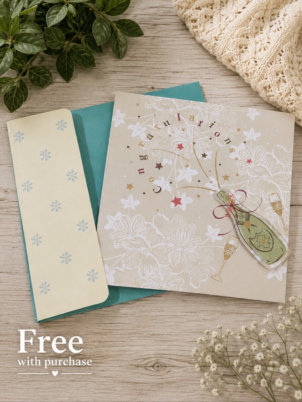 Free With Purchase Congratulations Greeting Card with Envelope